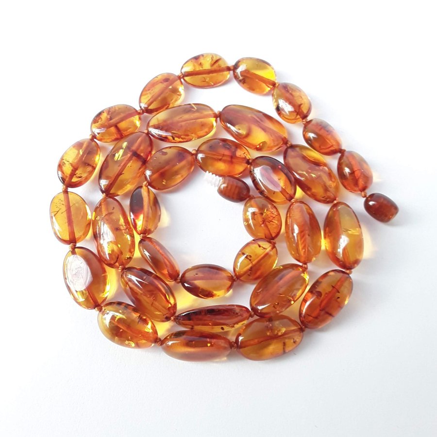 Oval Baltic amber beads necklace, Brown gemstone classic cute necklace for women