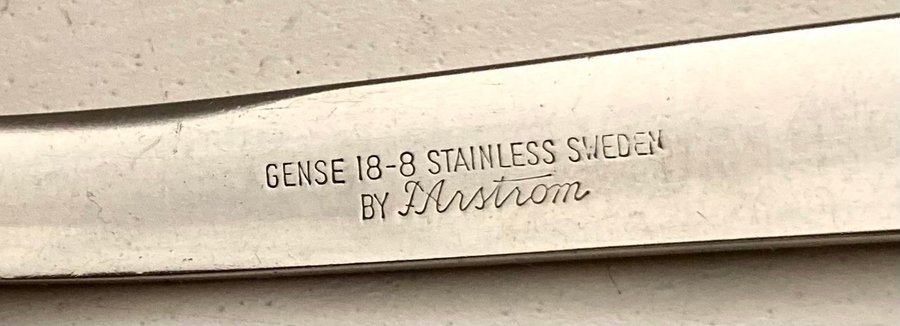 6st sällsynta matskedar GENSE THEBE. 50-tal. Signerade ”By F. Arström”. 18,3cm.