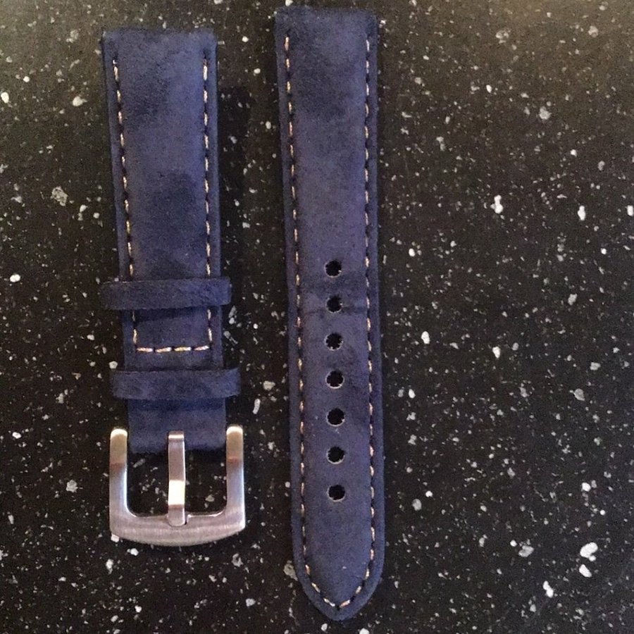 Suede Mocka Watch Strap 20mm, blå, mörkblå