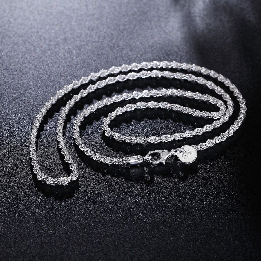 60cm 20cm 4mm SILVER set halsband armband 925 märke cordellänk pläterat tvinnat