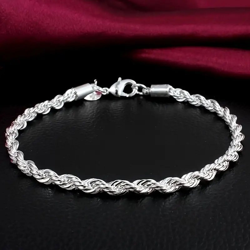 60cm 20cm 4mm SILVER set halsband armband 925 märke cordellänk pläterat tvinnat