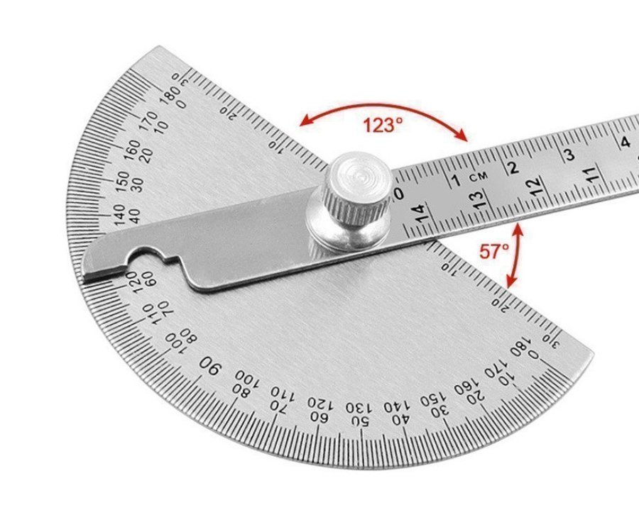 Ny rostfritt stål Vinkellinjal Protraktor linjal 10cm