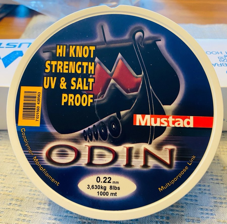 MUSTAD ODIN fiskelina . 0,22 . 3,630kg . 1000 meter på spolen !