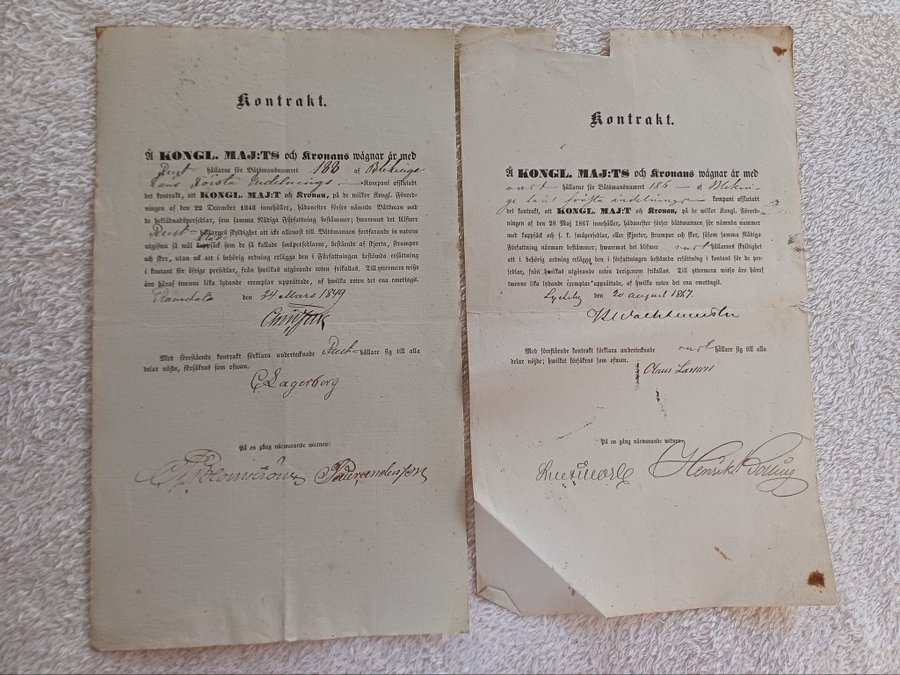 Handlingar rörande Båtsmans avgifter 1843,Blekinge,kontrakt 1849,1867,1875,1881