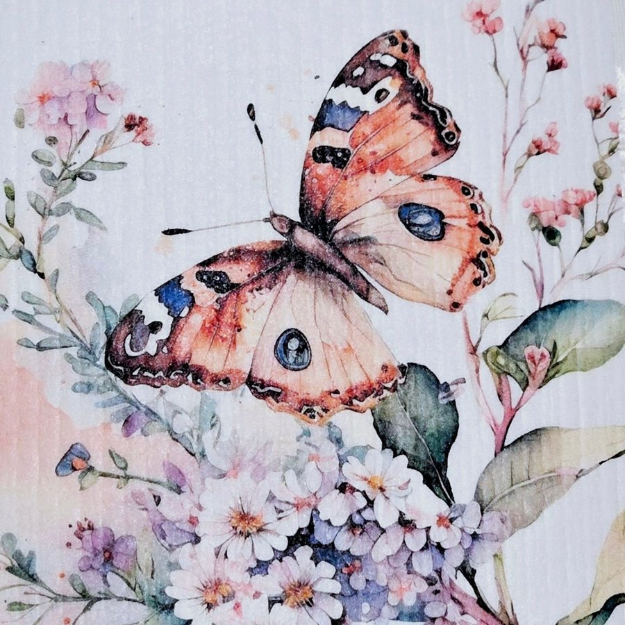 Disktrasa wettex duk med tryck print fjäril blommor