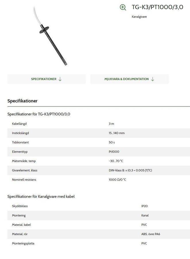 5st REGIN Kanalsensor TG-K3/PT1000 4,0