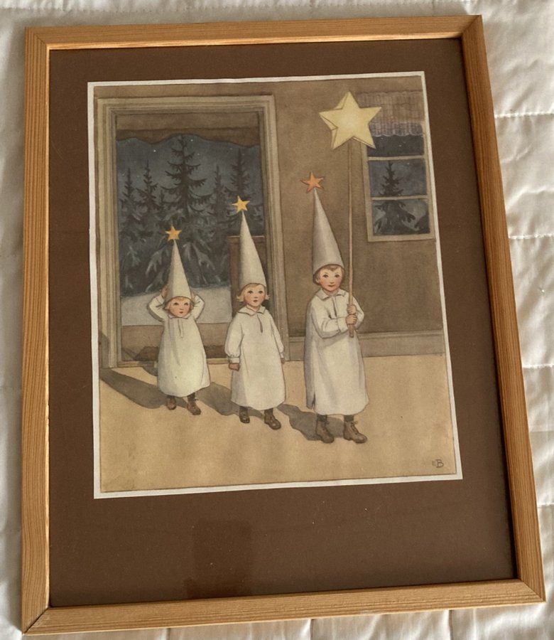 Elsa Beskow Stjärngossar glasat tryck Längd 27 cm Höjd 34 cm