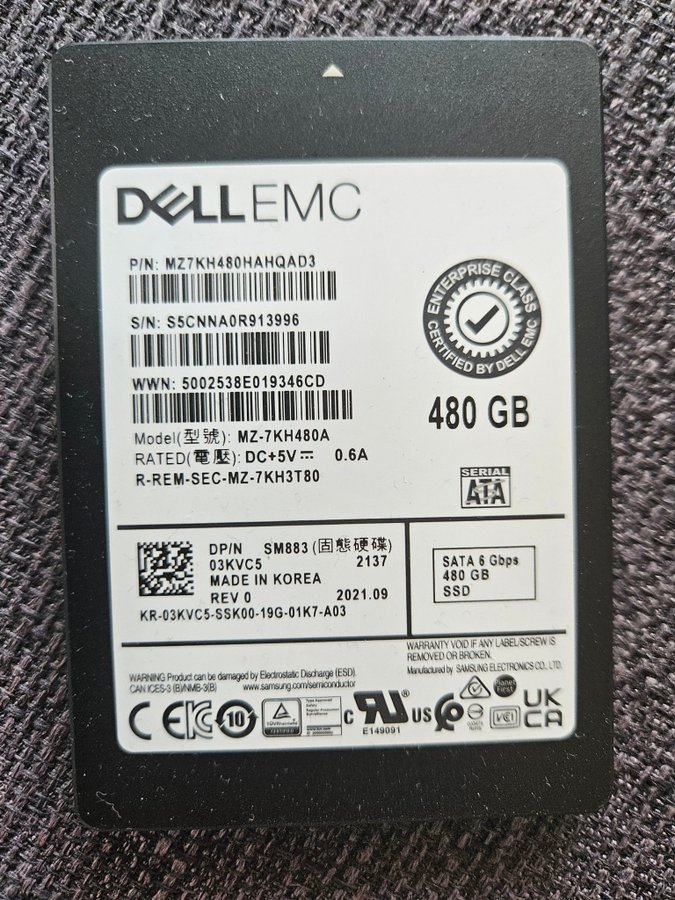 Dell EMC Enterprise Class SSD MZ-7KH480A 25" 480GB SATA 6 Gbps