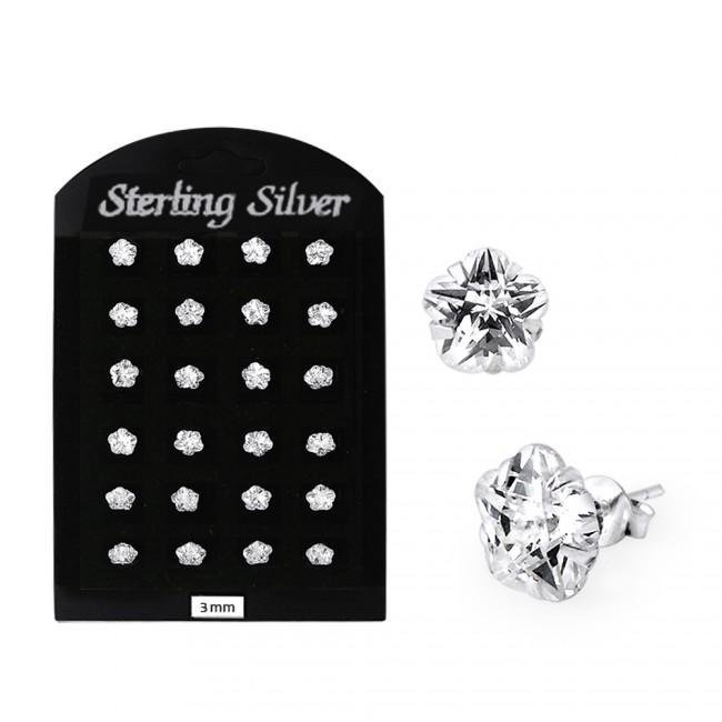 1 Par Studs Örhängen i 925 Silver med 3mm Blomformad CZ