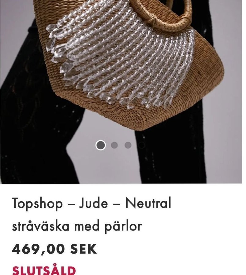 Topshop- Jude- Neutral stråväska med pärlor