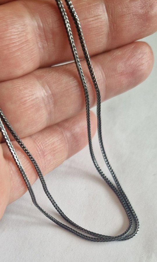 Halsband Dubbel Rävlänk i oxiderat äkta silver "Svart silver" SSA