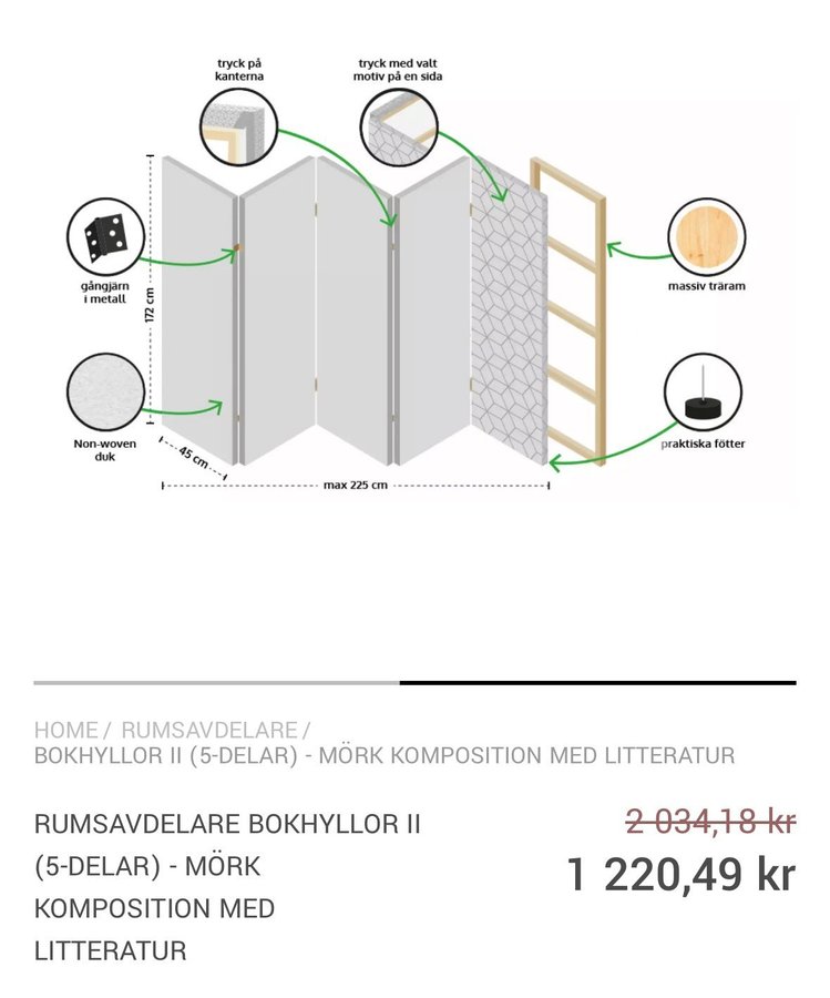 Rumsavdelare Bokhyllor II (5-delar) - Mörk komposition med litteratur