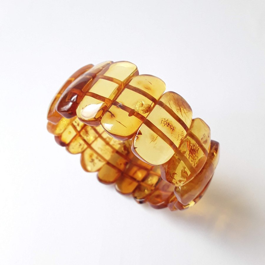 Brown Baltic amber gemstone bracelet Classic wide stretchy flat bead bracelet