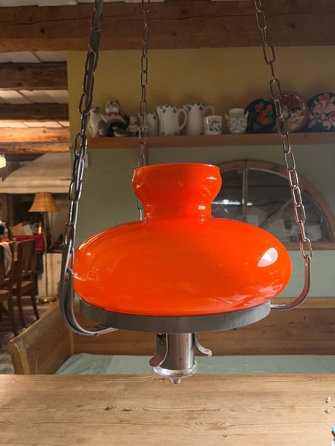 Taklampa orange metall glas äldre nostalgi 70-tal