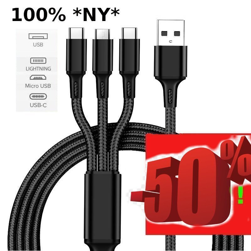 2 st 3-i-1 Laddningskabel (microUSB / Usb-C / Lightning)