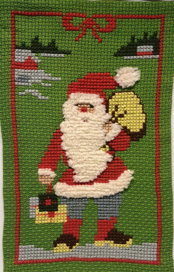 Broderad väggbonad, vintage/retro/advent/jul.