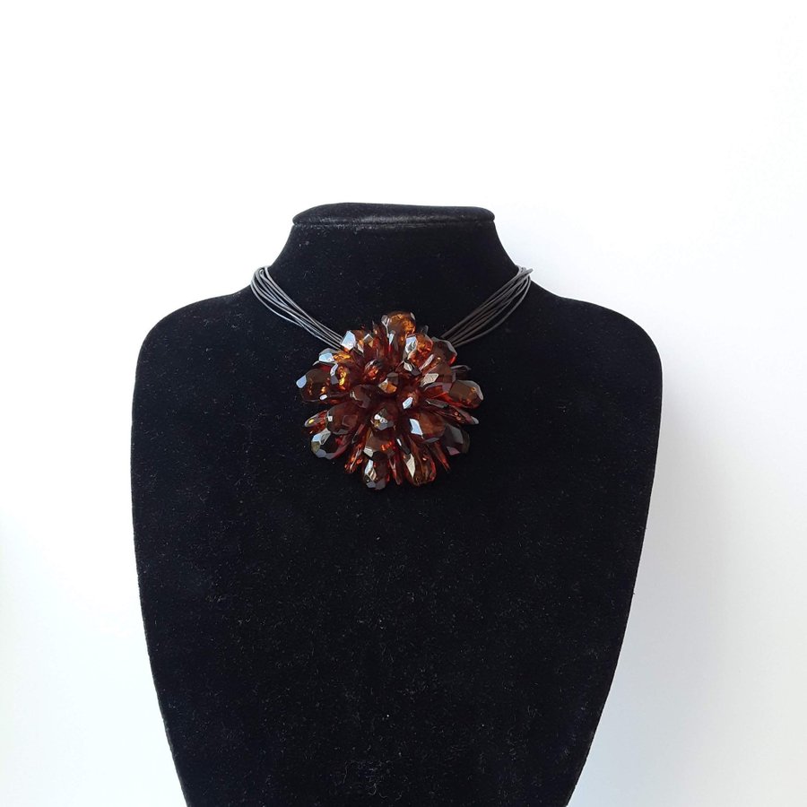 Baltic amber Flower pendant-necklace-brooch, Brown gemstone large floral jewelry