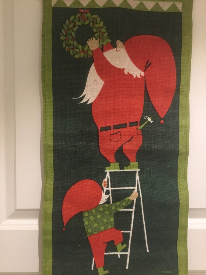 VINTAGE AVLÅNG VÄGGBONAD JUL / CHRISTMAS ”JERRY ROUPE” TOMTAR SIGNERAD