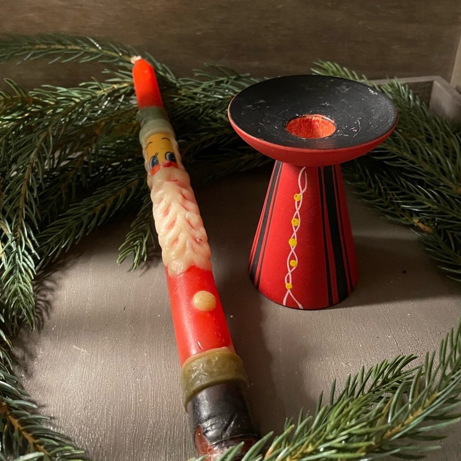 Ljusstake retro träljusstake julljus med tomte jul….