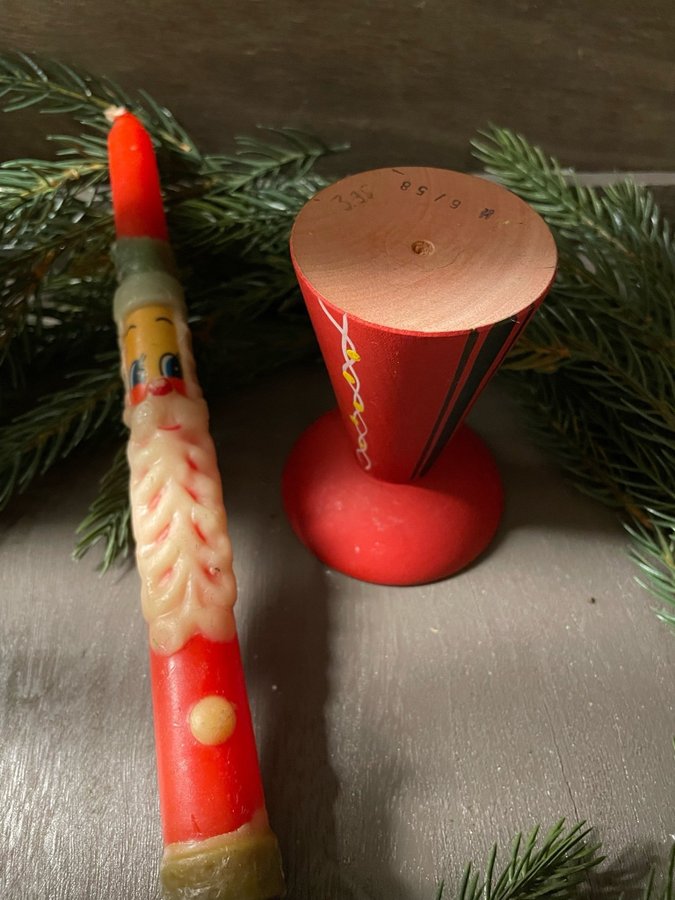 Ljusstake retro träljusstake julljus med tomte jul….