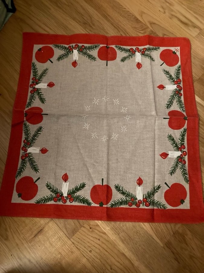 Retro Rund Julduk jul duk med äpplen och ljusb45x45 cm