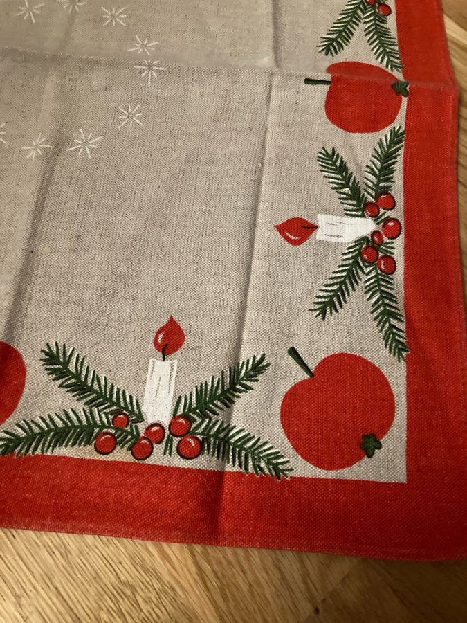 Retro Rund Julduk jul duk med äpplen och ljusb45x45 cm