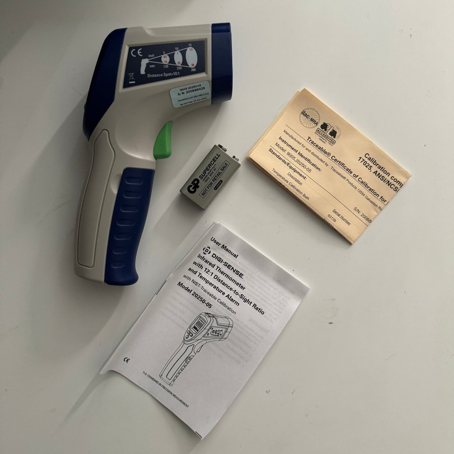 Traceable Calibrated IR Thermometer with Alarm; 12:1