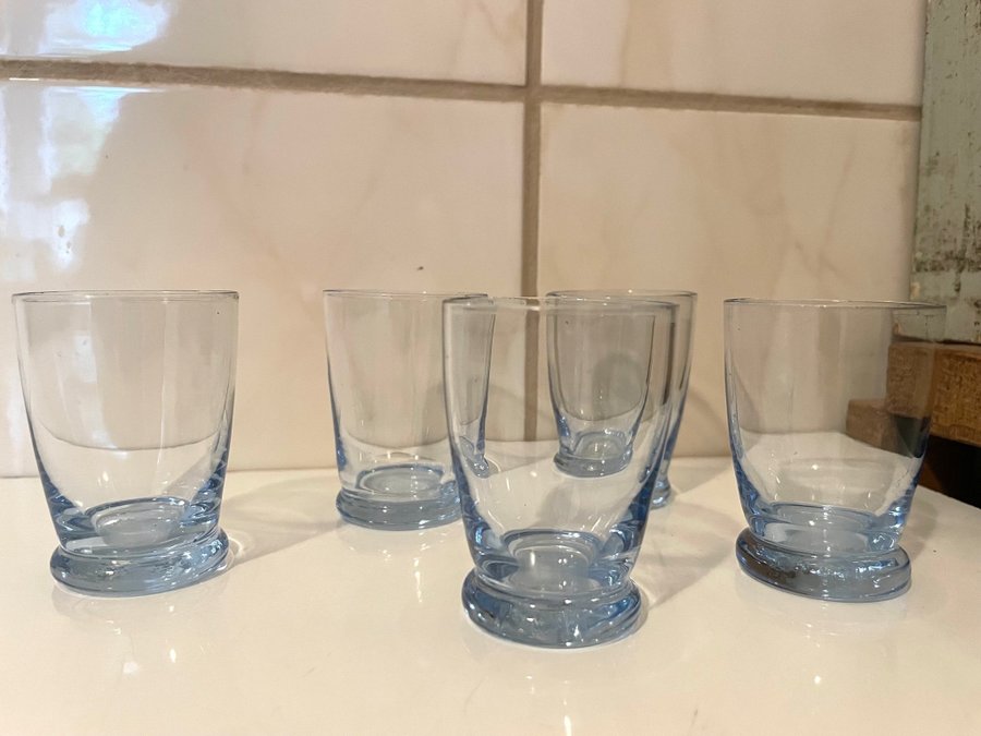 5st snapsglas, blå, vintage