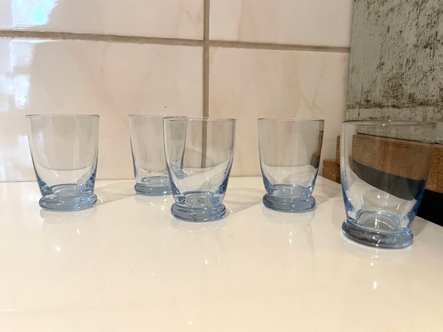 5st snapsglas, blå, vintage