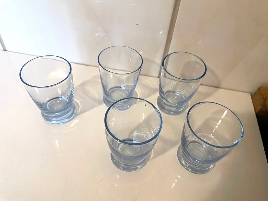 5st snapsglas, blå, vintage