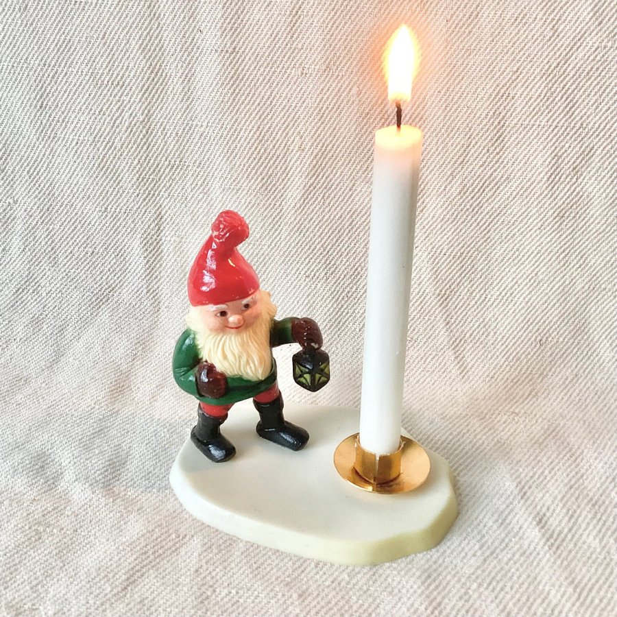 Söt Retro TOMTE-LJUSSTAKE Tomte Karen Kjaersgaard Vintage 1960-tal.