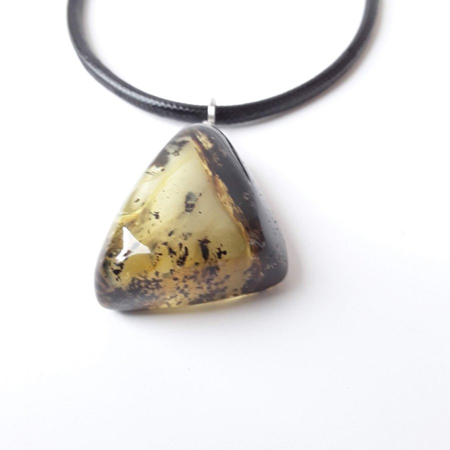 Baltic amber pendant on black chain, Raw large dark gemstone necklace jewelry