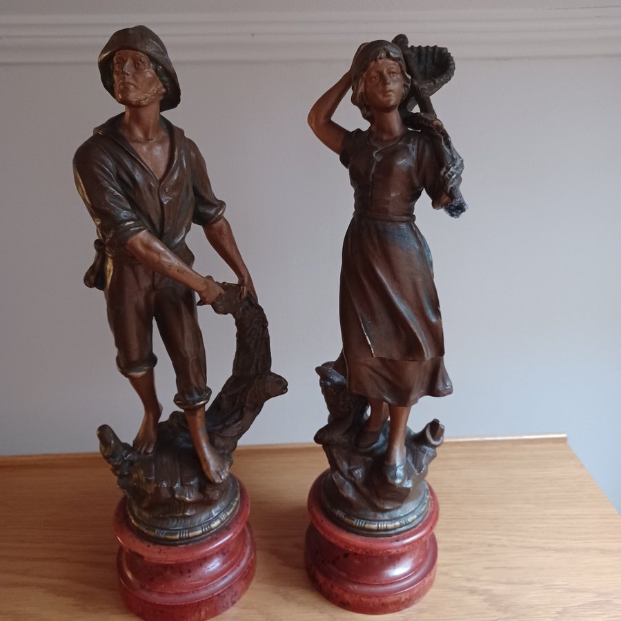 Albert Froger? 2 vackra bronsfigurer av fiskare.Skulptur,staty, Art deco,vintage