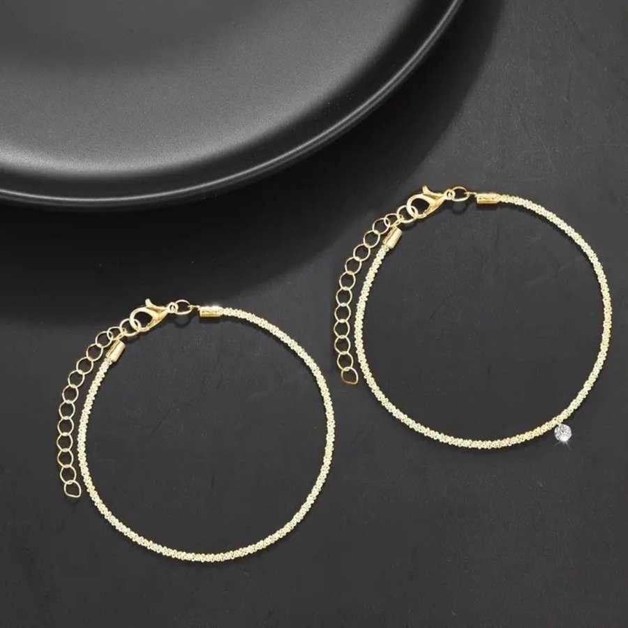 Lyxig Minimalistisk Två Glittrande Guld Armband Strass Berlock 18K Guldpläterad