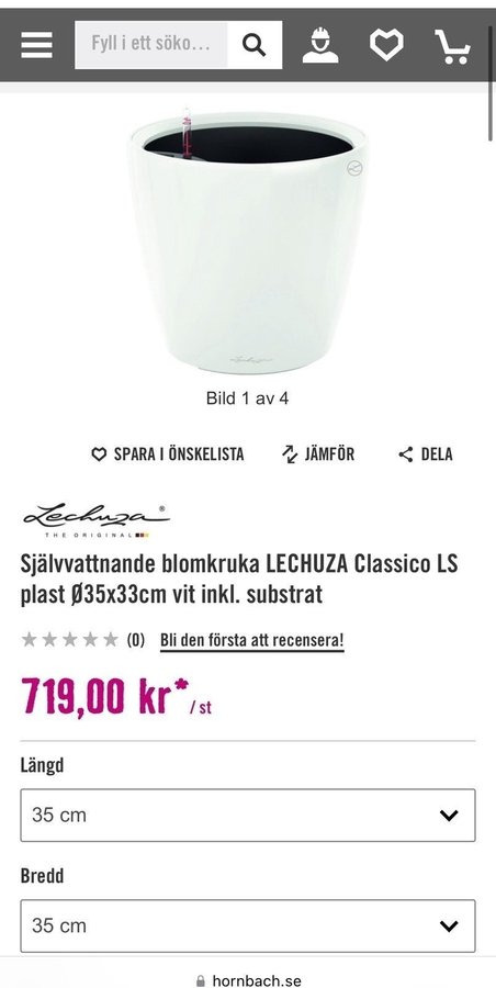 LECHUZA Classico Premium LS 35 Vit Blomkruka