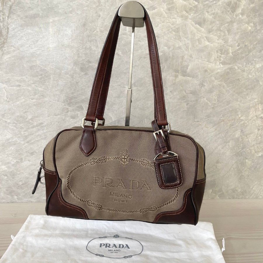 Prada Canvas Jacquard Logo Shoulder Bag