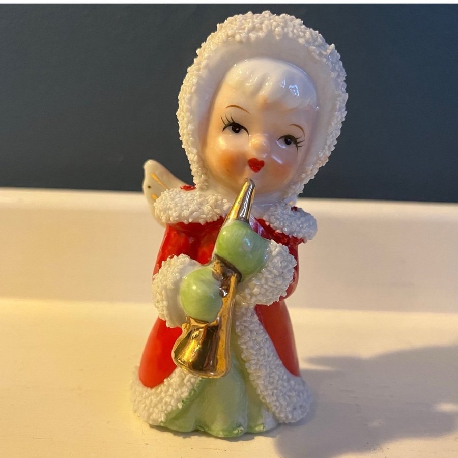 Vintage ängel strössel Japan? Lefton? Strösselängel med trumpet 50-tal figurin