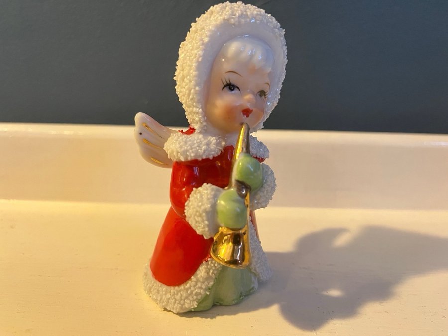 Vintage ängel strössel Japan? Lefton? Strösselängel med trumpet 50-tal figurin