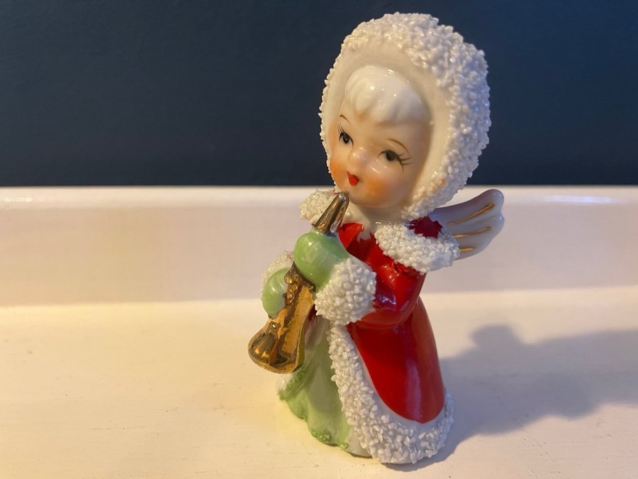 Vintage ängel strössel Japan? Lefton? Strösselängel med trumpet 50-tal figurin