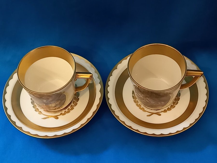 2 Royal Danish / Kunglig Dansk kaffekopp rokoko / cup  saucer rococo gold decor