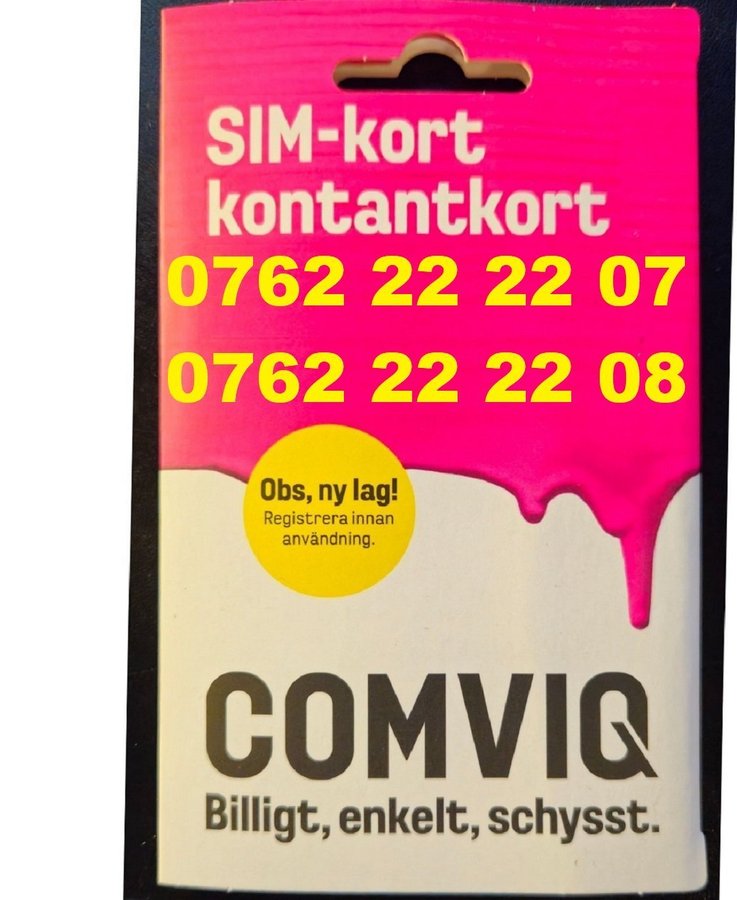 2 st nr 0762 22 22 07 och 0762 22 22 08 Guldnummer Comviq i nummerföljd