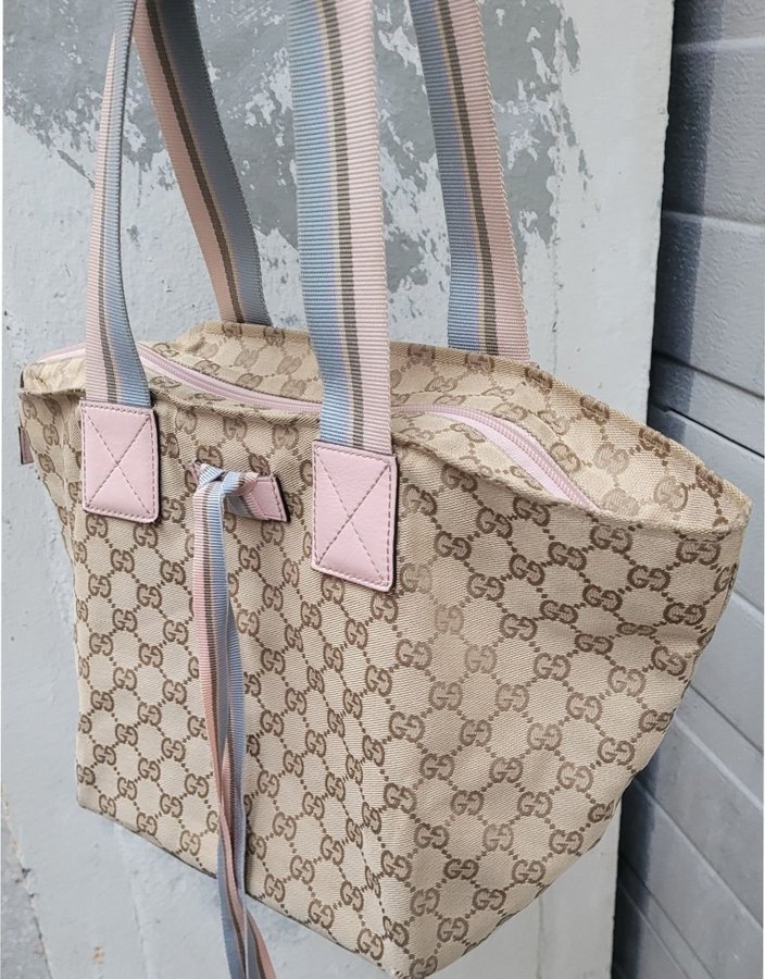 Gucci GG Canvas Sherry Tote Pink Vintage Väska