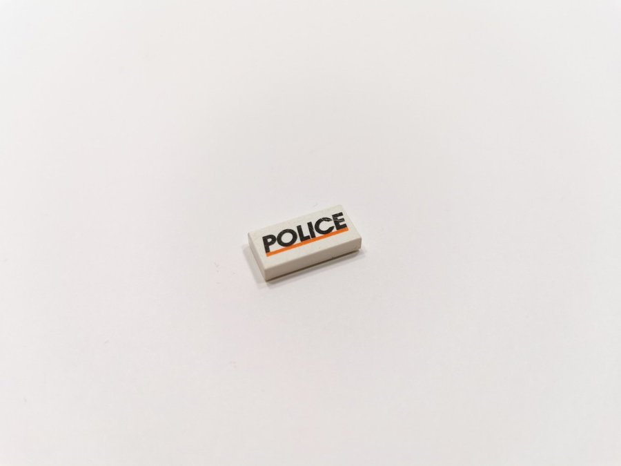 Lego - tryck - tile - 1x2 - polis - police - part 3069bpx29 - vit