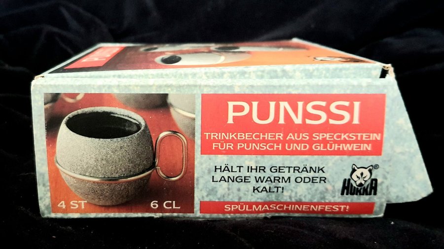 4 st "Hukka" Retro Punch / Glögg täljstens muggar Finland Otroligt fina!