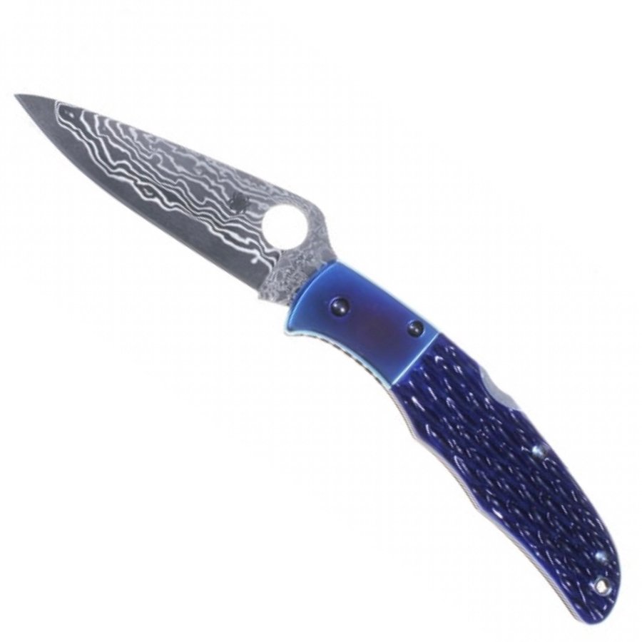 Spyderco Enduras Damascus Blue Jigged-Bone Ny  oanvänd