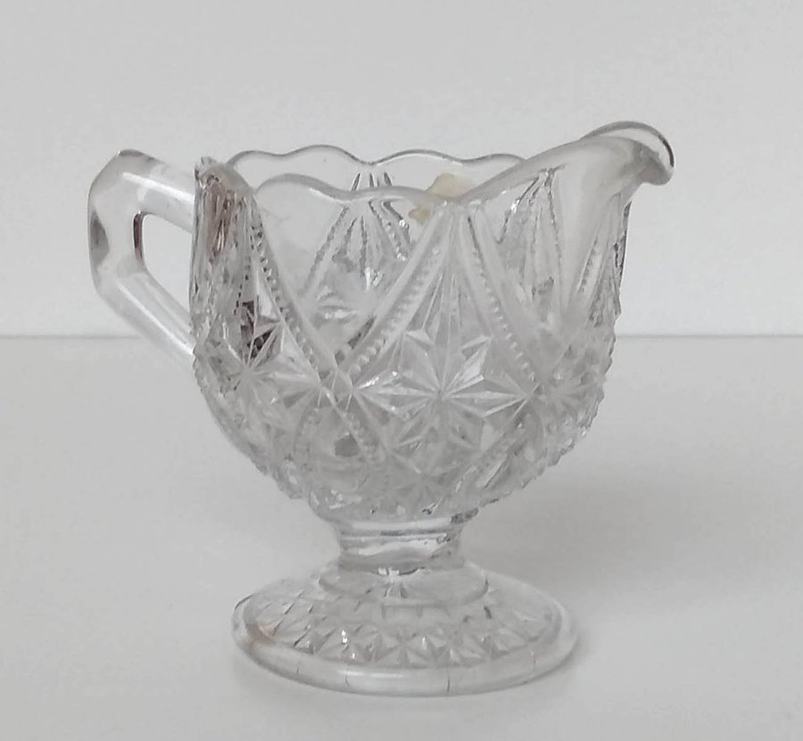 Sockerskål och gräddkanna, glas/kristall, 1900-tal