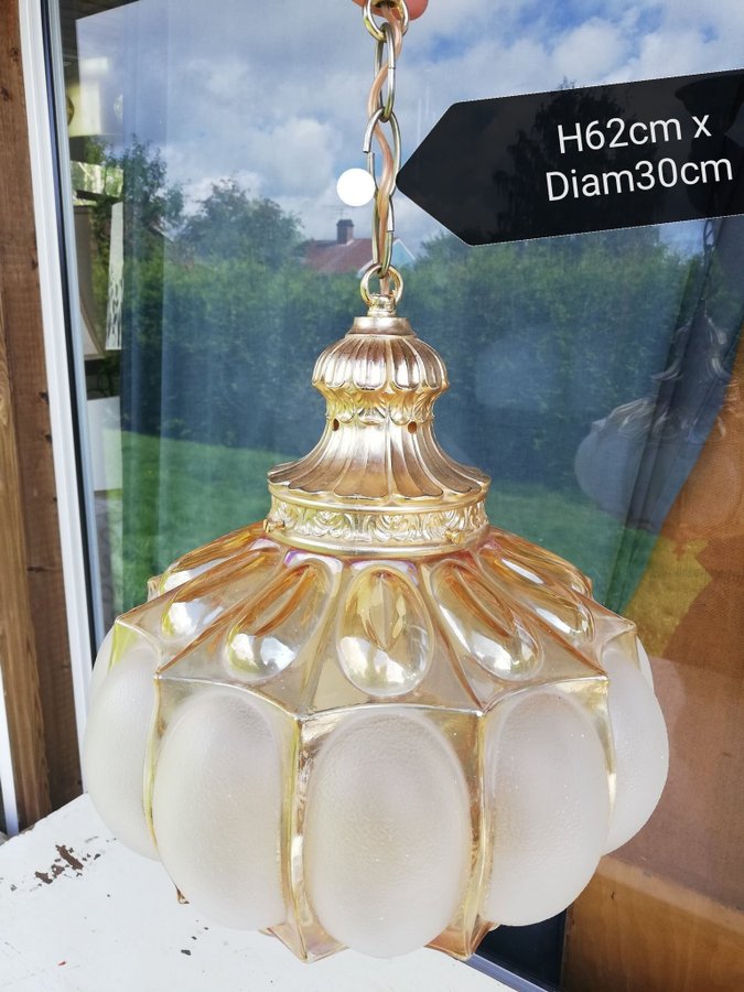 Art Nouveau pendantlampa i kristall  mässing, vintage