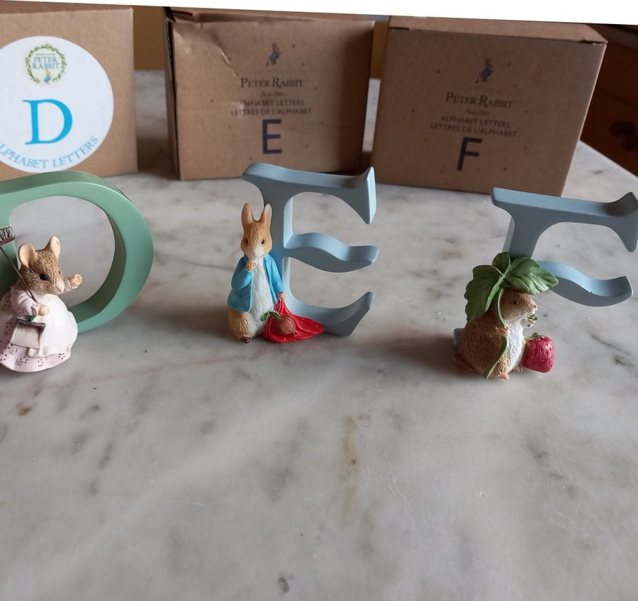 Three World of Beatrix Potter Alphabet Letters. D, E and F.