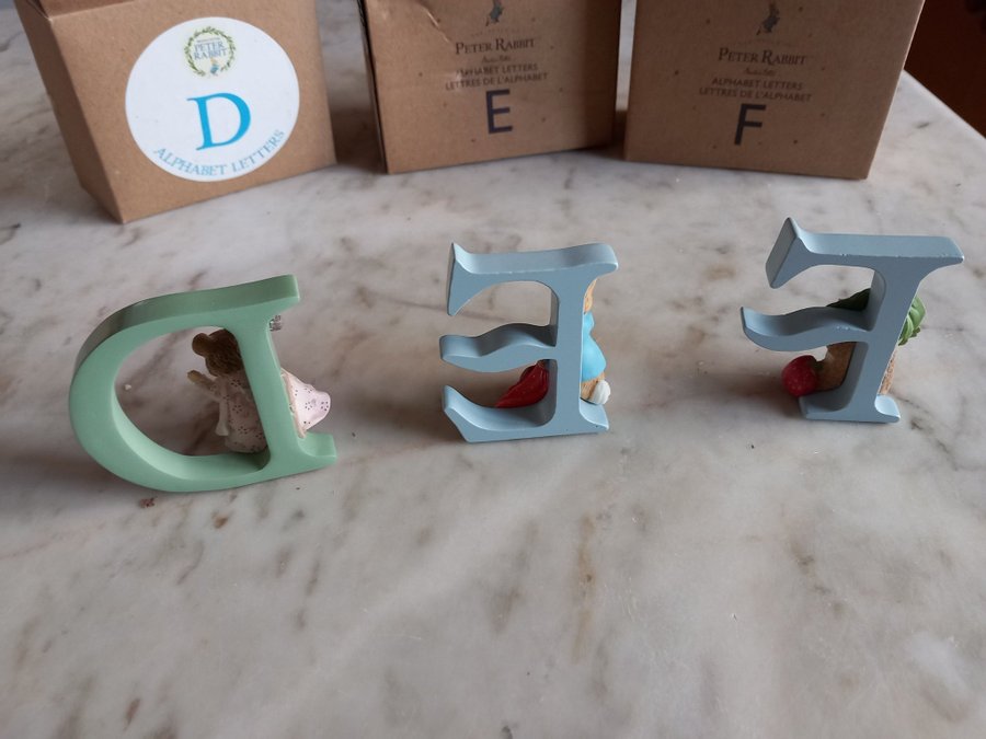 Three World of Beatrix Potter Alphabet Letters. D, E and F.