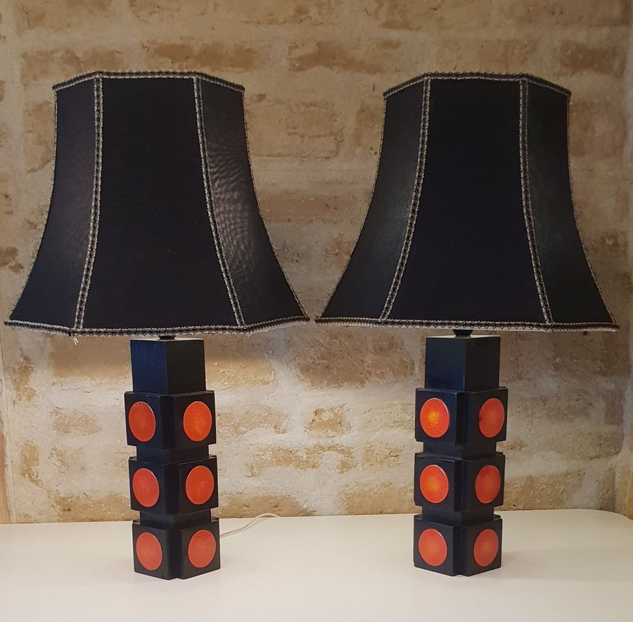 ** Retro bordslampor svart orange emaljerade lampor lampa